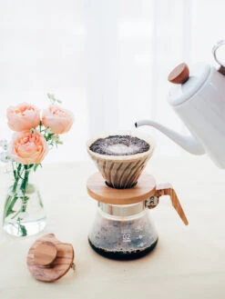 HARIO V60-02 Coffee Server (600ml/20oz) (Olive Wood) -Hario hario vcwn 60 ov v60 02 coffee server olive wood in use 5