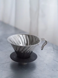 HARIO V60-02 Metal Dripper (Silver) -Hario hario vdm 02hsv v60 02 metal dripper silver in use 3